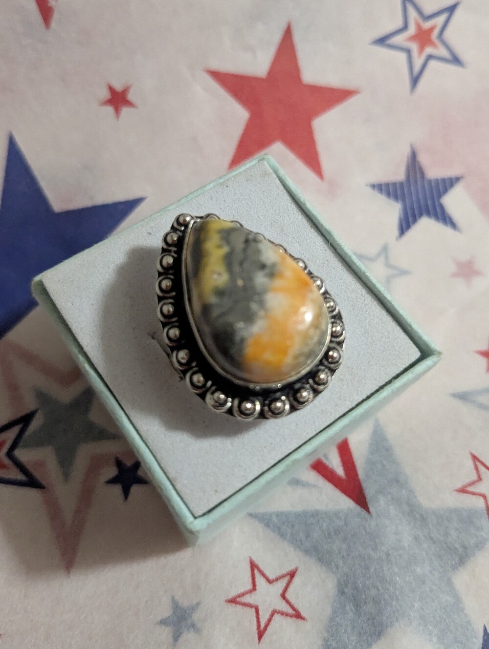 Handcrafted Bumblebee Jasper Teardrop Ring (7)